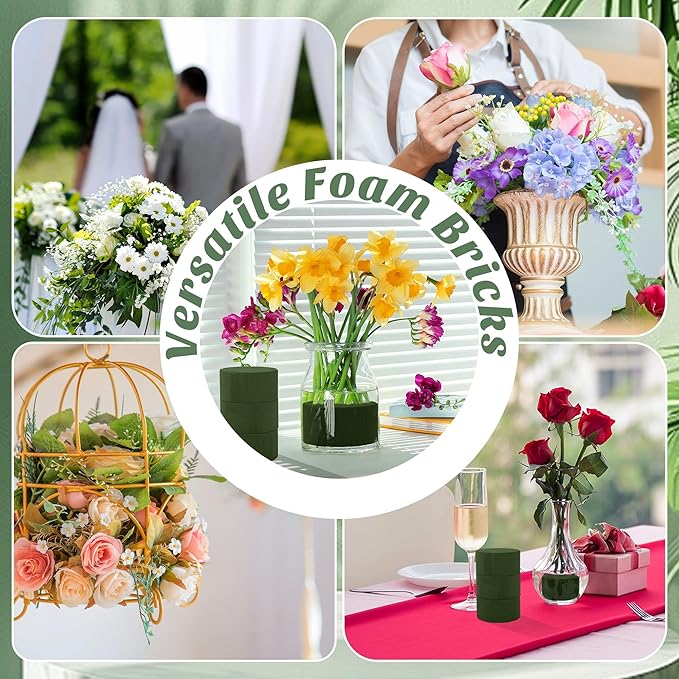 Hahood 18 Packs Round Floral Foam Blocks Green Wet Dry Flower Foam Bricks 3.15 Inch DIY Flower Arrangement Supplies Kit Florist Block for Aisle Flowers Wedding Party Decorations