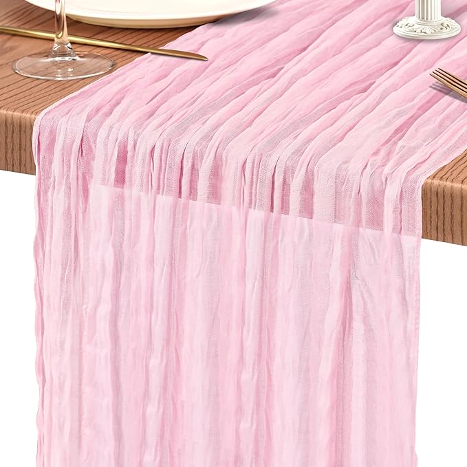 10 Pack Light Pink Cheesecloth Table Runner 10FT Boho Gauze Cheese Cloth Table Runners Romantic Rustic Sheer Table Decorations for Wedding Party Baby Shower Birthday Holiday Home