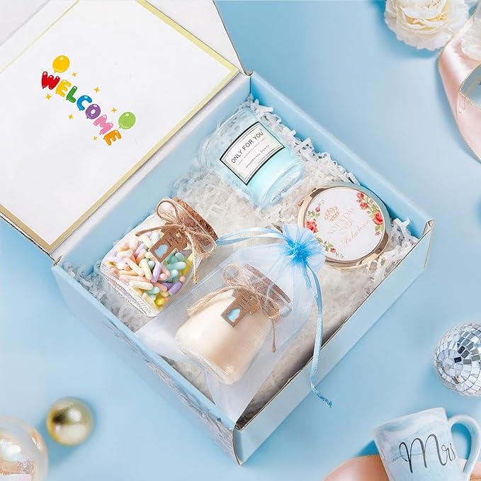 36 Pcs Baby Shower Party Favors for Guests, Baby Shower Gifts for Guest, 3.4 oz Small Glass Mason Jars with Cork Lids, Stickers, Label Tags, Twine, Organza Bags, Mini Candy Jar Favors for Boy