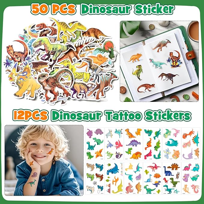 146pcs Dinosaur Party Favors - Dinosaur Birthday Party Supplies & Non-woven Goodie Bags for Kids Birthday, Dino Themed Party Decorations Gifts Pinata Fillers Stuffers Toys