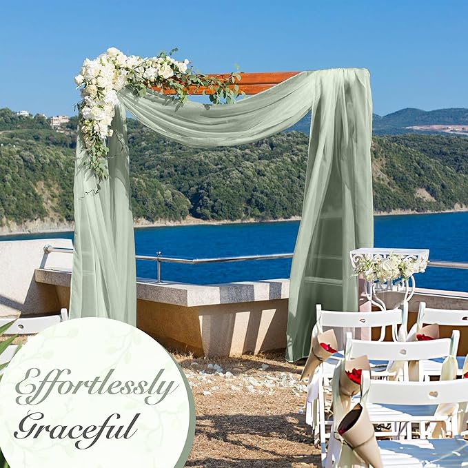 Cheesecloth Table Runner 8 Pack – 35x120 Inch (10ft) Boho Rustic Gauze Cloth Runners – Crinkle Polyester Table Decor for Wedding, Baby Shower, Bridal Shower, Birthday Party and More (Sage Green)