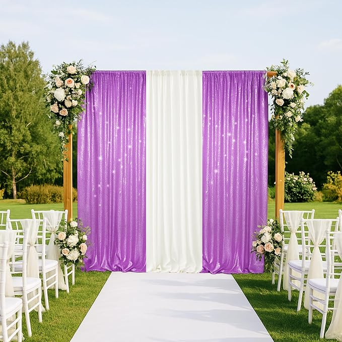PartyDelight Sequin Backdrop Curtains 2x8ft 2 Panels | 3mm stitched sequin curtain with 4 inch rod pocket for 2x8ft 2 panel doorway window side drape narrow photo booth strip
