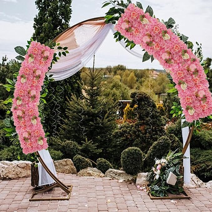 3D Flower Wall Backdrop - 12Pcs 15×15 Inch Artificial Rose Panels Pink Silk Floral Decor for Home Party Wedding Anniversary Birthday Photographic Studio Background & Decorative Fences
