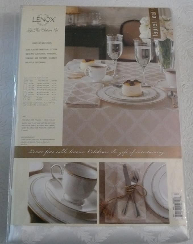 Lenox Laurel Leaf Tablecloth, White - 70"W x 122"L