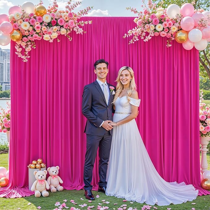 10 Panels Fuchsia Backdrop Curtain for Parties Birthday Party Wrinkle Free Hot Pink Photo Curtains Backdrop Drapes Fabric Decoration for Wedding 50ft(W) x 10ft(H)