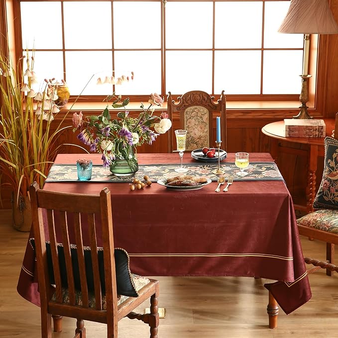 patdrea Designer Vintage Black Floral Velvet Table Runner 87 Inch Long, Pink Khaki Bouquets Pattern Table Mat, Decoration for Kitchen Dining Coffee Table Cabinet Banquet Thanksgiving,12"*87"