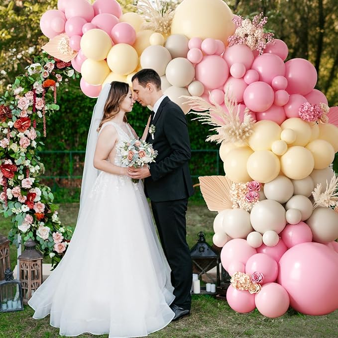 Pink and Yellow Balloon Arch Garland Kit, Pastel Pink Balloons Baby Pink Pastel Yellow Sand White Latex Party Balloon for Baby Shower Theme Birthday Gender Reveal Wedding Party Decoration