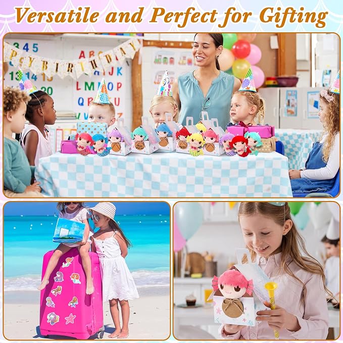 Spakon 88 Pcs Adopt a Mermaid Pet Party Favors Mini Mermaid Plush Toy Assortment with Gift Box House Small Animal Plush Animal Stickers for Kids Goodie Stuffers Pinata School Carnival Prize