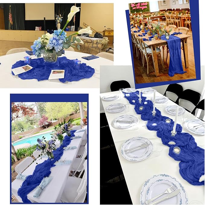 15 Pack Royal Blue Table Runners 17 x 108inch Cheesecloth Table Runner Boho Gauze Table Runner Rustic Sheer Fabric Cheese Cloth Table Runners for Wedding Party Bridal Shower Farmhouse Home Decor