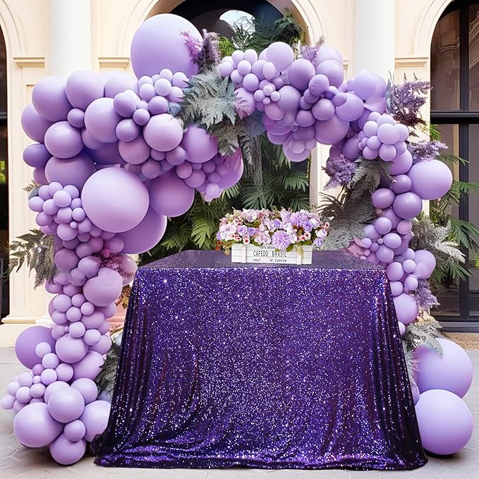 PartyDelight Sequin Tablecloth Purple Sparkly Table Cloth Rectangular 50"x80"