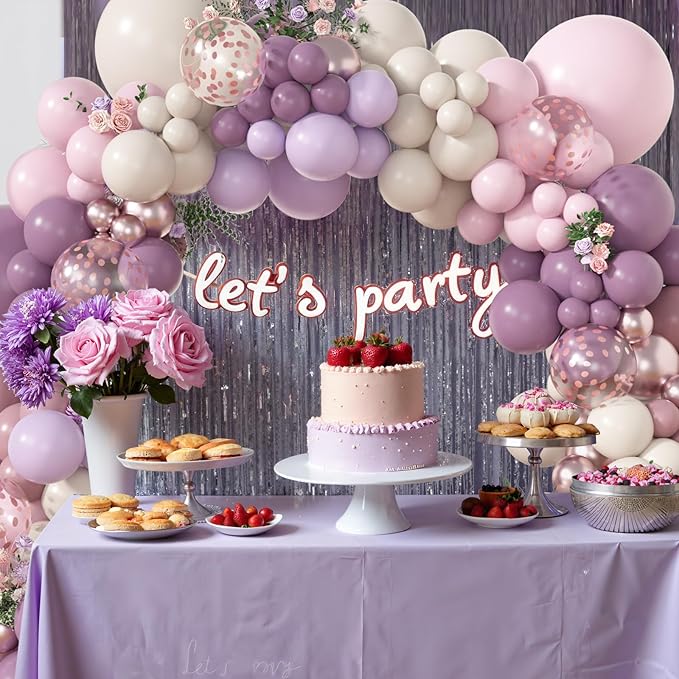 Amandir 173Pcs Dusty Purple Balloon Arch Garland Kit, Double-stuffed Pink White Sand Lavender Lilac Light Purple Rose Gold Confetti Balloons for Bridal Shower Wedding Birthday Party Decorations