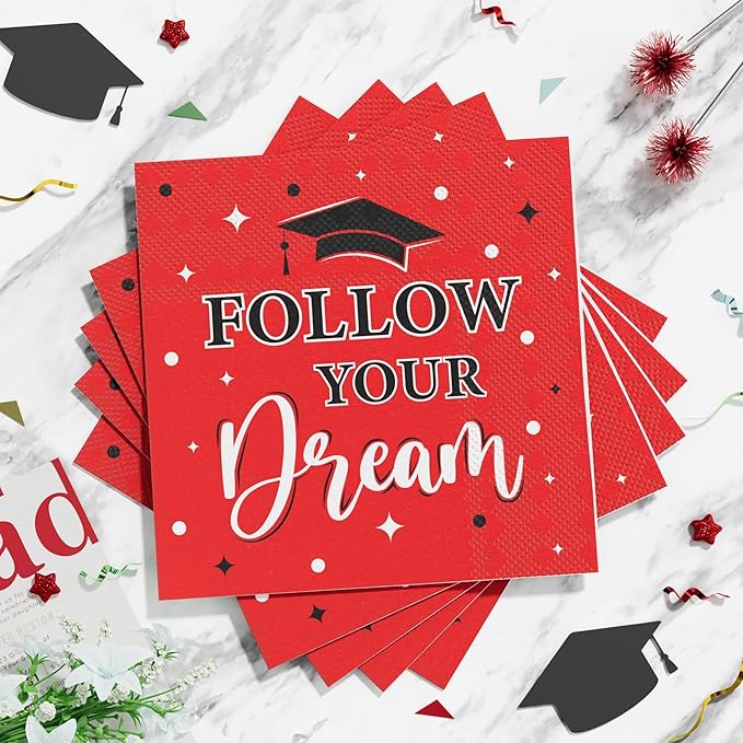 Ecomore Graduation Decoration Class of 2026, 350PCS Graduation Party Supplies Disposable Dinnerware(Serve 50) with Paper Plates Cup Napkin Fork Knife Spoon College High School Grad Decor (Red & Black)