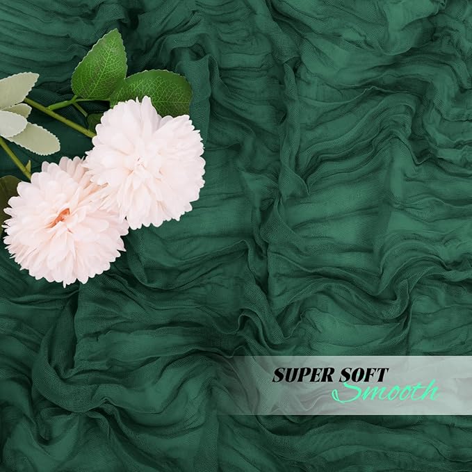 16 Pack Emerald Green Cheesecloth Table Runners 20x120 Inch Gauze Table Runner Cheese Cloth 10FT Green Table Runner Rustic Sheer Runner for Wedding Baby Shower Birthday Party Table Decor