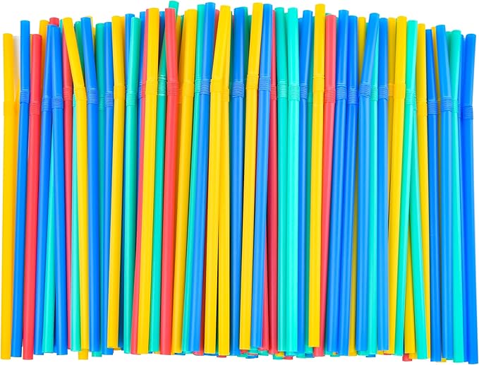 Plasticless 100 PCS Disposable Drinking Straws, Eco Friendly Straws Drinking Plastic Free Colorful Flexible Bendable Corn-based Organic Compostable Biodegradable Straws for Party Travel 8.2" Long