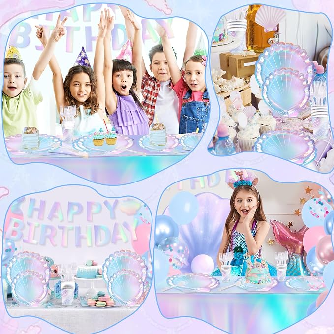 Mermaid Birthday Party Decorations 118Pcs Under The Sea Party Decorations Supplies with Plates Napkins Cups Forks Tablecloth Balloons Banner for Mermaid Theme Decorations Serves 24