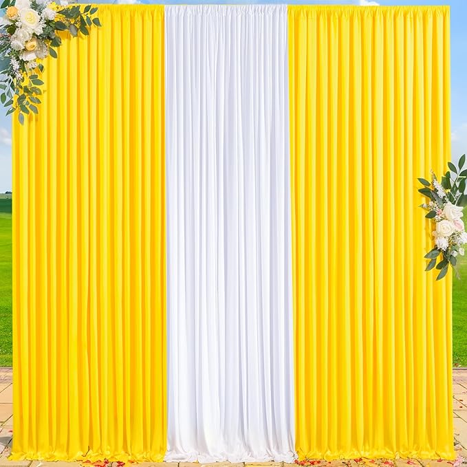 10ft x 10ft Yellow Backdrop Curtain for Parties Yellow Wrinkle Free Backdrop Drapes Panels for Birthday Party Baby Shower Wedding Photo Photography Polyester Fabric Background Decoration