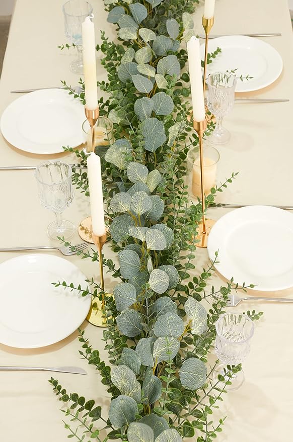 9 FT Eucalyptus Greenery Garlands for Table, Artificial Long Greenery Garlands, Spring Green Eucalyptus Garland for Wedding, Mantle, Party, Home Decor