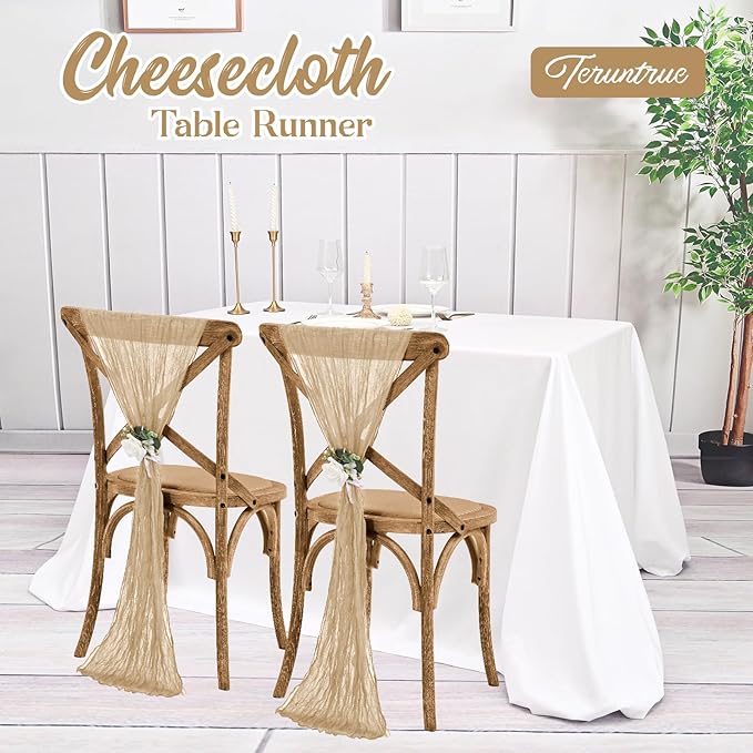 6 Pack Beige Table Runner 10FT Long Cheesecloth Table Runner Cheese Cloth Gauze for Wedding Party Birthday Decoration-Beige