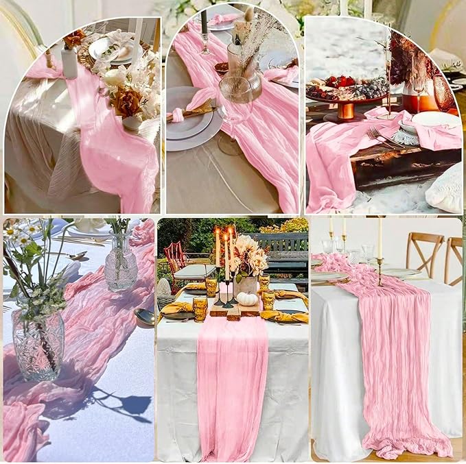 16 Pack Pink Valentine's Day Cheesecloth Table Runner 21x120 Inch Gauze Table Runners Reusable Polyester 10ft Boho Rustic Cheese Cloth Table Runner for Wedding Party Baby Shower Birthday
