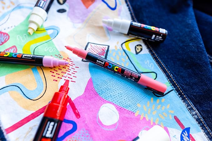 Uni Posca Paint Markers, 5M Medium Acrylic Markers with Reversible Tips, Artist Recommended For Gifts, Decorations, Fabric, Metal, Glass, Wood and Canvas, Assorted Colors, Set of 29