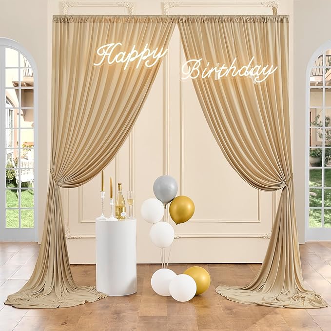 10ft x 10ft Wrinkle Free Champagne Backdrop Curtains for Parties, Polyester Photo Backdrop Drapes 2 Panels 5x10ft Cloth for Wedding Birthday Party Photography Background