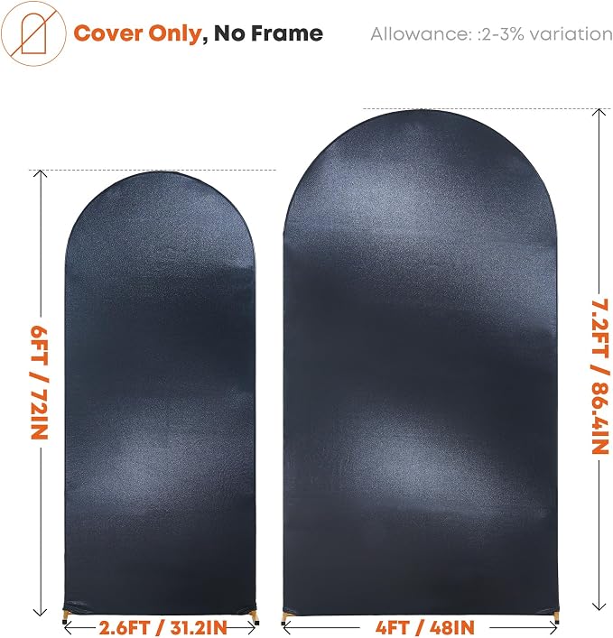 Shimmer Black Arch Backdrop Cover Set of 2 (6 7.2FT) with Zipper,Thick Soft Stretchy Sequin Glitter Spandex Fitted Chiara Cover for Wedding Birthday Baby Shower Graduation Party Photo Backdrop