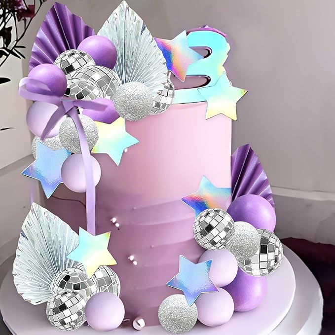 41Pcs Purple Disco Ball Cake Topper Purple Cool Girl Birthday Party Decorations Cool Girl Cake Decorations Disco Singer Stars Bachelorette Party Supplies