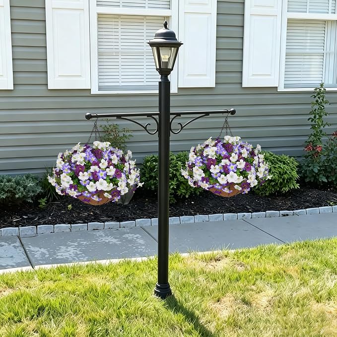 2 Set Artificial Hanging Flowers with Basket for Outdoor Decor, 24 Pcs Silk Petunias Fake Plants for Porch Garden Patio Balcony Yard Home Decoration