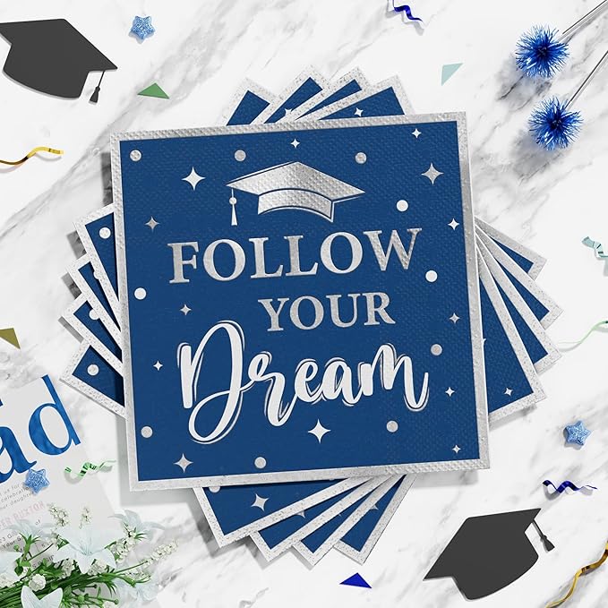 Ecomore Graduation Decoration Class of 2026, 350PCS Graduation Party Supplies for College High School Disposable Dinnerware(Serve 50) with Paper Plates Cup Napkin Fork Knife Spoon (Navy Blue & Silver)