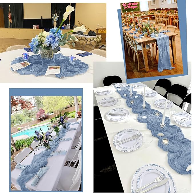 15 Pack Dusty Blue Table Runner 17 x 108inch Cheesecloth Table Runner Boho Gauze Table Runners Rustic Sheer Fabric Cheese Cloth Table Runners for Wedding Party Bridal Shower Farmhouse Home Decor
