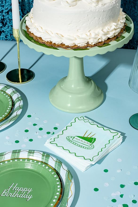 Birthday Party Celebration, Stylish Tableware Set for 8 Guests – Blue/Green