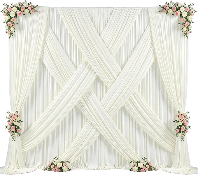 40ft x 10ft Ivory Backdrop Curtain for Wedding Ivory Wrinkle Free Backdrop Drapes Panels for Parties Baby Shower Bridal Shower Birthday Photo Photography Polyester Fabric Background Decoration