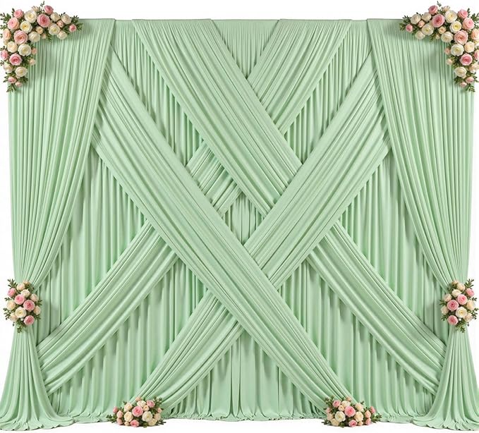 10ft x 7ft Sage Green Backdrop Curtain for Wedding Baby Shower Wrinkle Free Backdrop Drapes Panels for Parties Bridal Shower Birthday Photo Photography Polyester Fabric Background Decoration