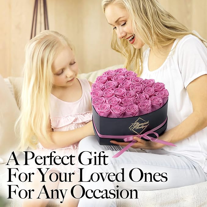GLAMOUR BOUTIQUE 27 Flower Forever Heart Shape Box, Mothers Day Gift For Mom, Eternal Preserved Roses Gift for Her, Flowers bouquet, For Birthday, Anniversary, Girlfriend - Pink