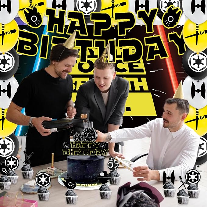 42pcs May The Force Be With You Party Supplies Galaxy Party Decorations Include Balloons,Banner,Cake Topper,Backdrop for Boys Space Theme Birthday party Decorations