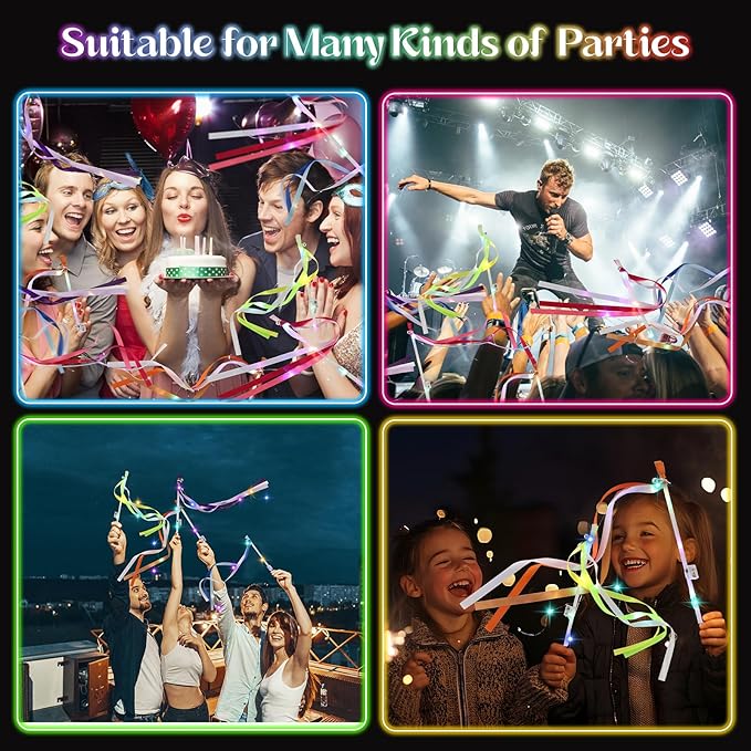100 PCS Light Up Wands for Wedding, Wedding Favors with 3 Colorful Flashing Modes, Fairy Wands with Colorful ribbons, Lace and Bells for Wedding, New Year, Raves, Concert, Birthday