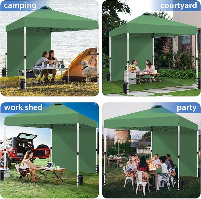 Durable 10 x 10 Pop-up Canopy Tent with 1 Sidewall, Portable Instant Camping Beach Canopy Tents, Green