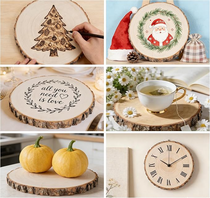ilauke 6Pcs Wood Slices for Centerpieces, 7-8 Inch Natural Willow Wood Circles for Crafts, Large Wood Rounds for Rustic Wedding Decor, Centerpiece Table Decorations and DIY Crafts
