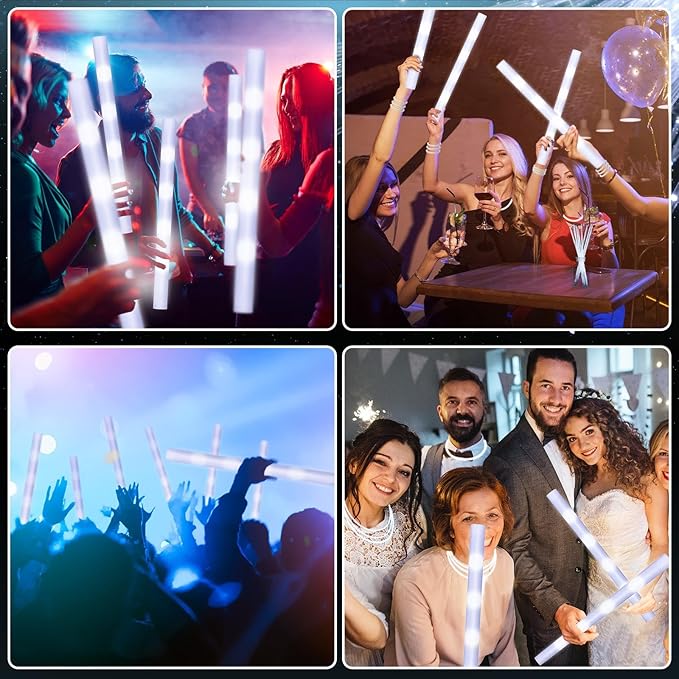 Yinder 80 Pcs LED Glow Sticks, 18.9 Inches Light up Batons with 3 Modes Flashing Light up Stick for Adult Concert Stage Wedding Raves Carnival Halloween Birthday Party (White)
