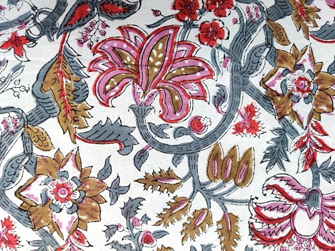ATOSII Eden 100% Cotton Tablecloth, Handblock Floral Print Rectangle Linen for Kitchen Dining I Parties Wedding Christmas Thanksgiving Outdoors I Spring Summer 60 X 90 Inches I 6 Seater Table