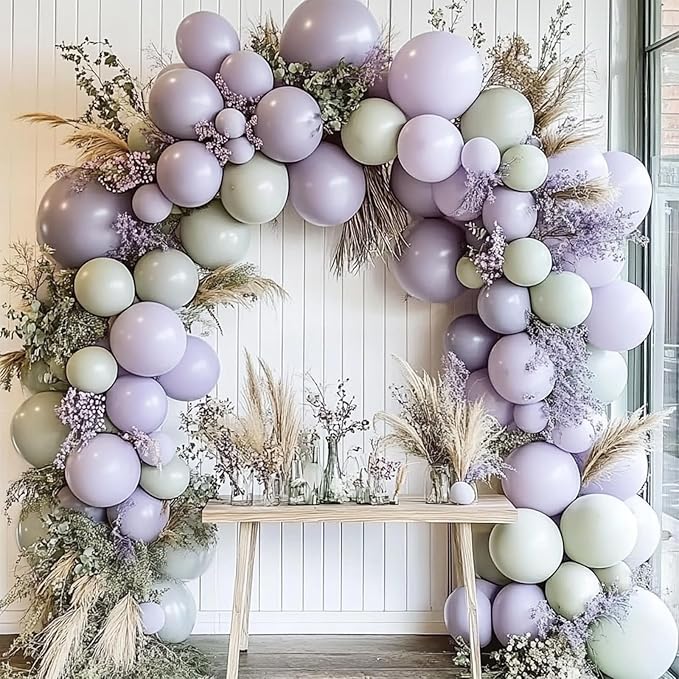 108Pcs Lavender Double Stuffed Balloons Different Size, 18/12/10/5 inch Dusty Light Purple Lilac Balloons Garland Arch kit for Baby Shower Bridal Wedding Birthday Party Decoration