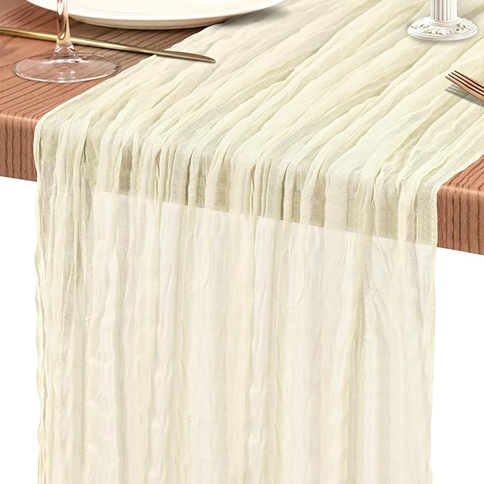 20 Pack Beige Cheesecloth Table Runner 10FT Boho Gauze Cheese Cloth Table Runners Romantic Rustic Sheer Table Decorations for Wedding Party Baby Shower Birthday Holiday Home