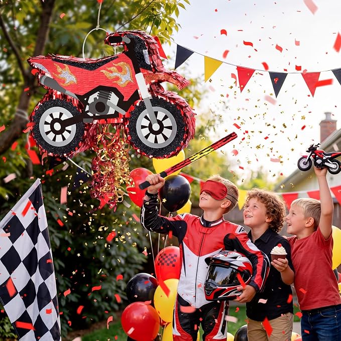 WERNNSAI Motorcycle Piñata - Dirt Bike Piñata with Stick and Blindfold, for Men Motorcycle Themed Birthday Party Decorations, Celebration Game Supplies (16.5" x 12.4" x 2.9")