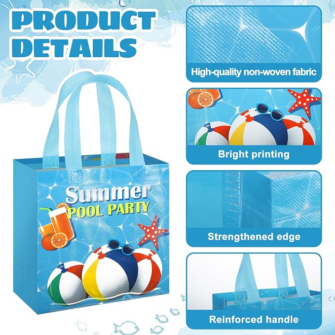 Sweetude 40 Pcs Hello Summer Gift Party Favor Bags with Handle, Non Woven Goodie Bags Birthday Favor for Birthday Baby Shower Packaging Supplies