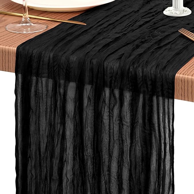 4 Pack Cheesecloth Table Runner 10FT Black Table Runner Boho Gauze Cheese Cloth Table Runners Long Rustic Sheer Table Decorations for Wedding Party Baby Bridal Shower Birthday Holiday Home