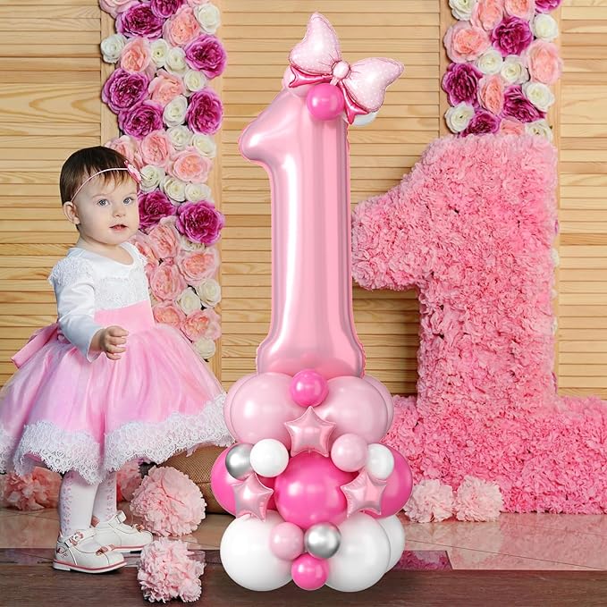 Pink Number 12 Balloons 40 Inch Pastel Pink 12th Birthday Party Decorations Baby Hot Pink White Number 21 Foil Balloon Tower with Bows Giant Large Digit Helium Balloon for Girls Women 21st Anniversary