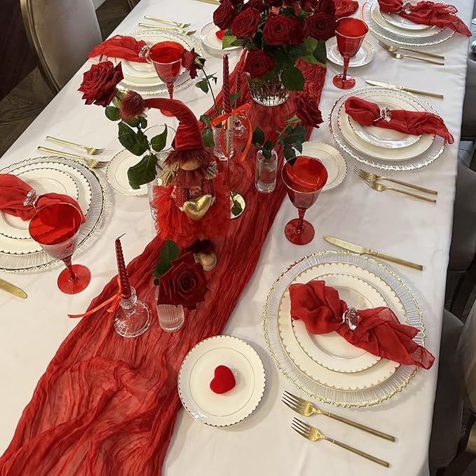 10 Pack Red Cheesecloth Table Runner 17x108 Inch Semi Sheer Boho Rustic Gauze Cheese Cloth Table Runners for Wedding Party Birthday Baby Shower Home Décor