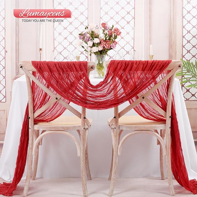 20 Pack Red Cheesecloth Table Runner 120 Inch 10FT Rustic Boho Gauze Cheese Cloth Table Runner for Wedding Party Baby Shower Thanksgiving Christmas Decoration