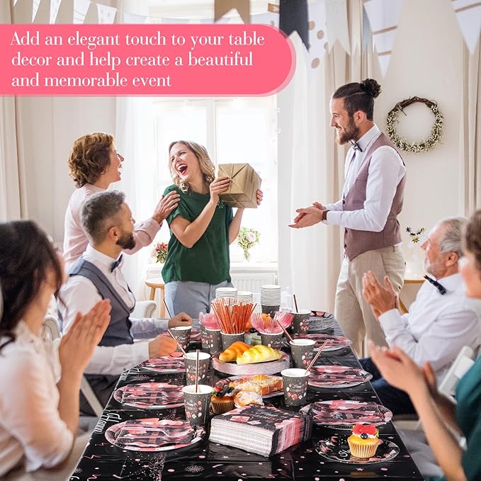 Funnymoom 452 Pcs Retirement Party Decorations Supplies Set Include Rose Gold Retirement Paper Plates Napkins Cups Tablecloth Cutlery Straws for Men Women Say Goodbye Party