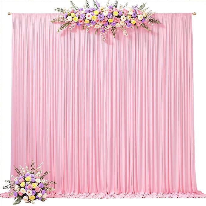 20 x 10ft Pink Backdrop Curtains, Baby Pink Wrinkle Free Draping Fabric Wedding Birthday Baby Bridal Shower Graduation Party Drapes for Backdrop Photography Photo Booth Background Decoration